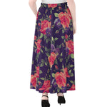 Rose Pansy Floral Flower Pattern Print Chiffon Maxi Skirt