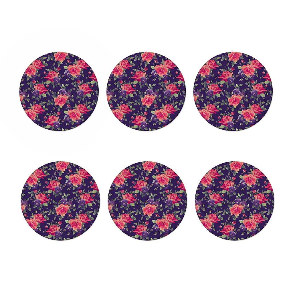 Rose Pansy Floral Flower Pattern Print Coaster Set