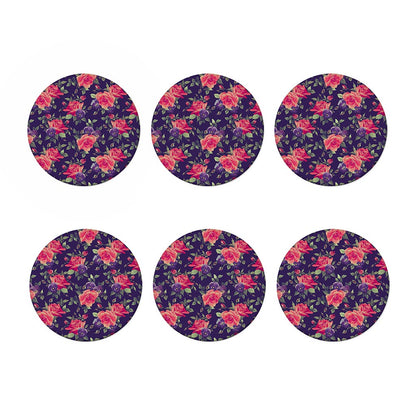 Rose Pansy Floral Flower Pattern Print Coaster Set