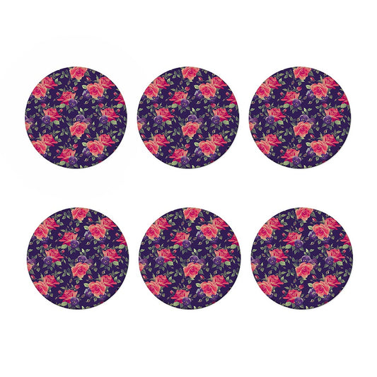 Rose Pansy Floral Flower Pattern Print Coaster Set