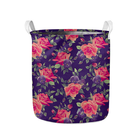 Rose Pansy Floral Flower Pattern Print Collapsible Laundry Basket
