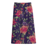 Rose Pansy Floral Flower Pattern Print Cotton Front Slit Maxi Skirt