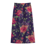 Rose Pansy Floral Flower Pattern Print Cotton Front Slit Maxi Skirt