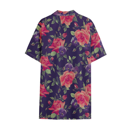 Rose Pansy Floral Flower Pattern Print Cotton Hawaiian Shirt