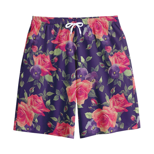 Rose Pansy Floral Flower Pattern Print Cotton Shorts