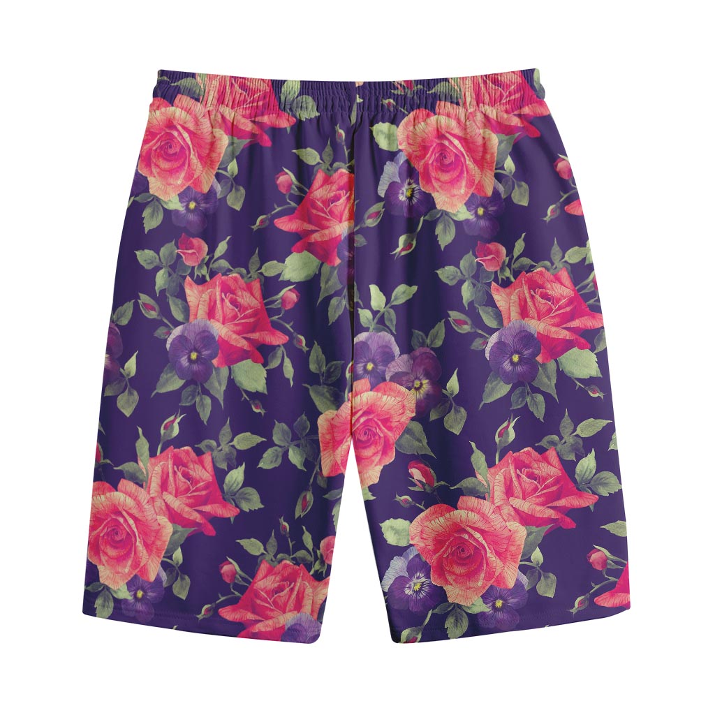 Rose Pansy Floral Flower Pattern Print Cotton Shorts