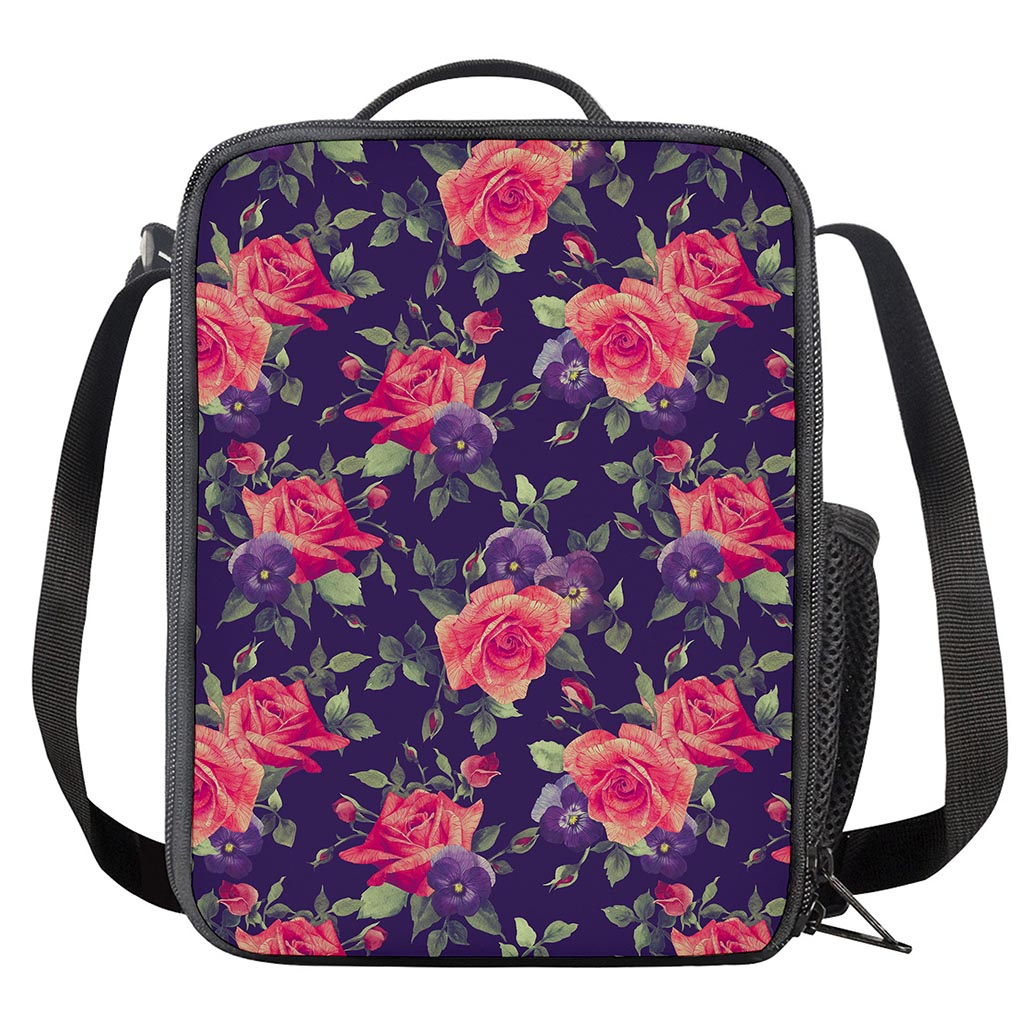 Rose Pansy Floral Flower Pattern Print Crossbody Lunch Bag