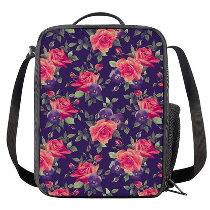 Rose Pansy Floral Flower Pattern Print Crossbody Lunch Bag