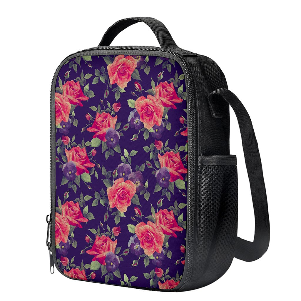 Rose Pansy Floral Flower Pattern Print Crossbody Lunch Bag