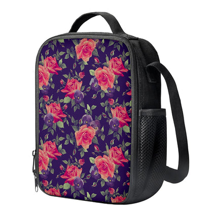 Rose Pansy Floral Flower Pattern Print Crossbody Lunch Bag