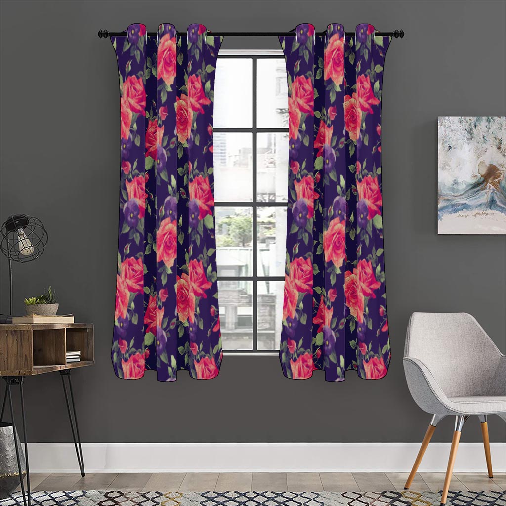 Rose Pansy Floral Flower Pattern Print Curtain