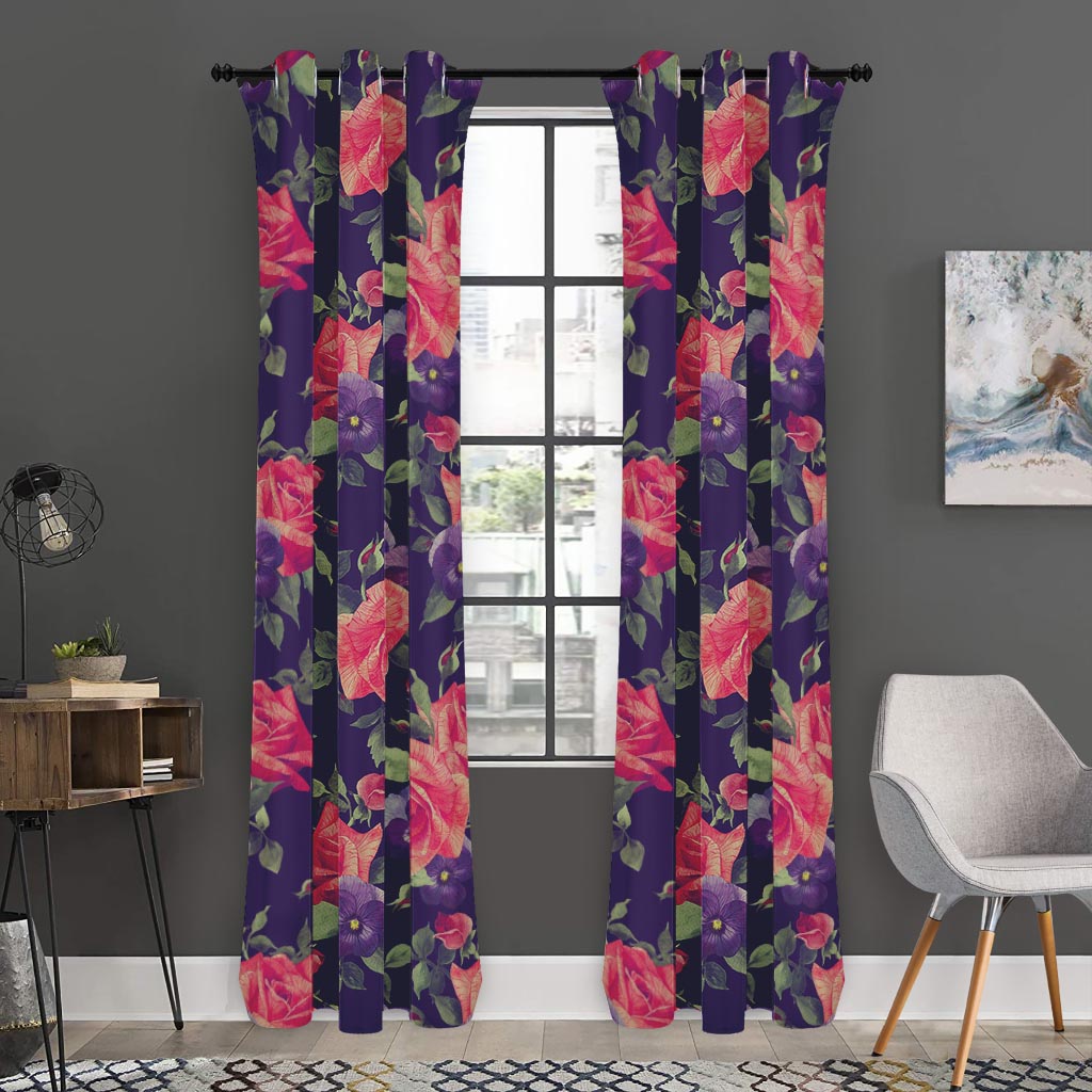 Rose Pansy Floral Flower Pattern Print Curtain