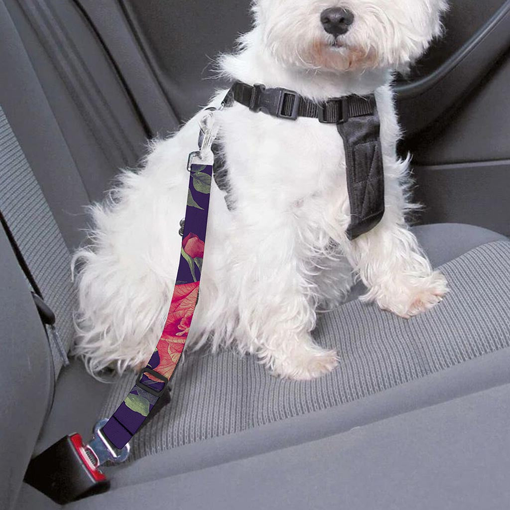 Rose Pansy Floral Flower Pattern Print Dog Seat Belt