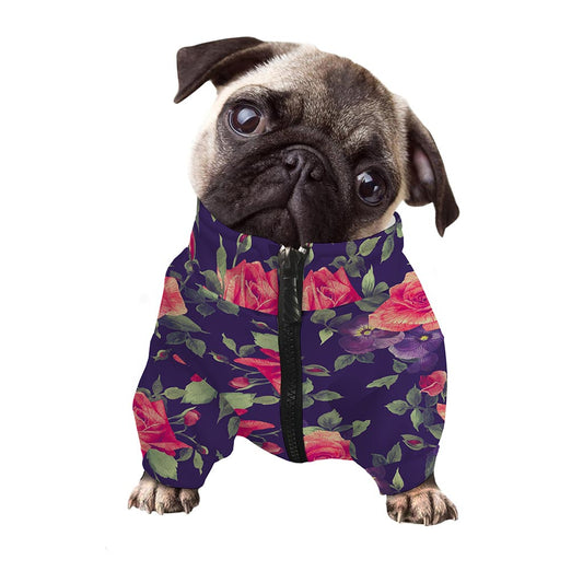 Rose Pansy Floral Flower Pattern Print Dog Zip Up Jacket