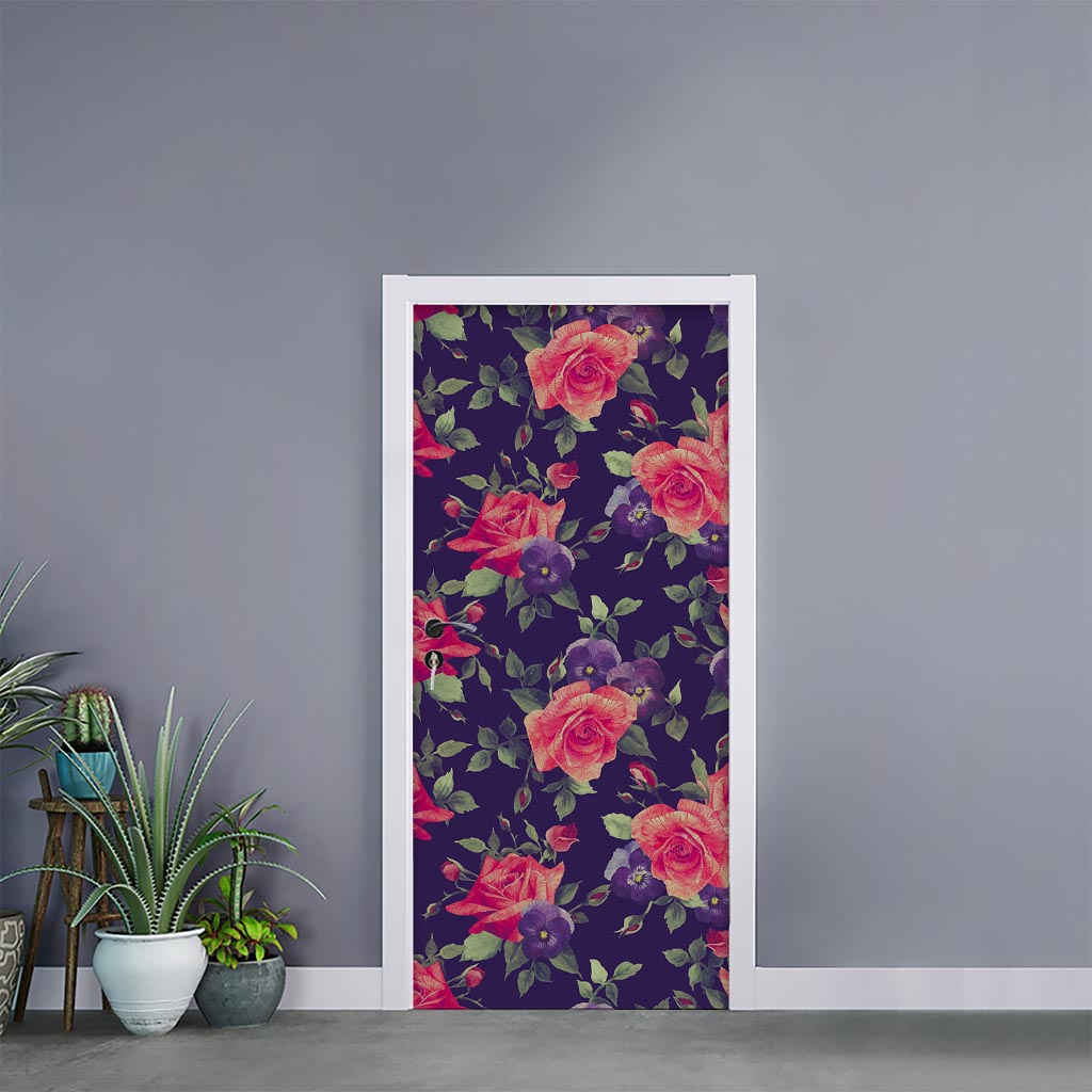 Rose Pansy Floral Flower Pattern Print Door Sticker