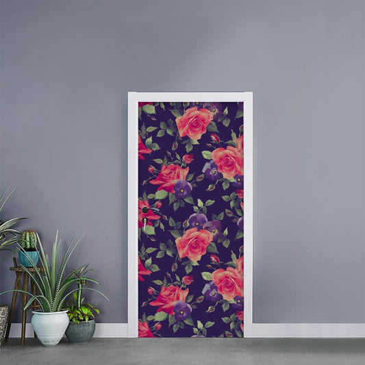 Rose Pansy Floral Flower Pattern Print Door Sticker