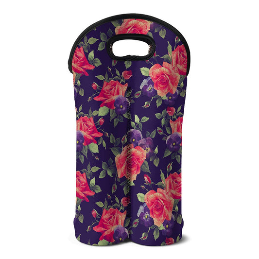 Rose Pansy Floral Flower Pattern Print Double Neoprene Wine Tote