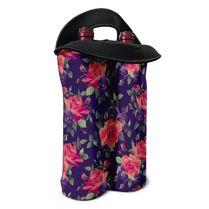Rose Pansy Floral Flower Pattern Print Double Neoprene Wine Tote