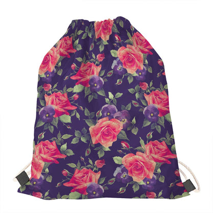 Rose Pansy Floral Flower Pattern Print Drawstring Bag
