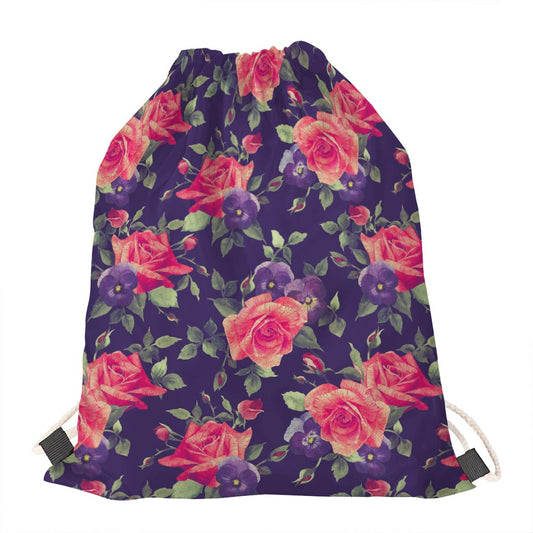 Rose Pansy Floral Flower Pattern Print Drawstring Bag