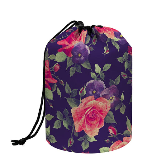 Rose Pansy Floral Flower Pattern Print Drawstring Makeup Bag