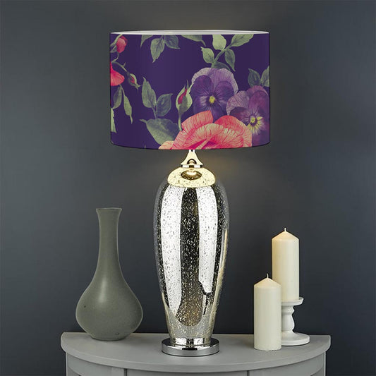 Rose Pansy Floral Flower Pattern Print Drum Lamp Shade
