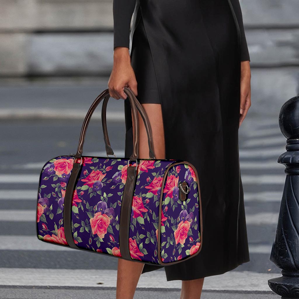 Rose Pansy Floral Flower Pattern Print Duffle Bag