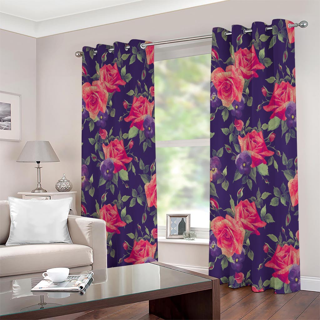 Rose Pansy Floral Flower Pattern Print Extra Wide Grommet Curtains