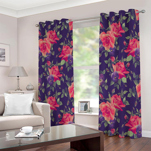 Rose Pansy Floral Flower Pattern Print Extra Wide Grommet Curtains