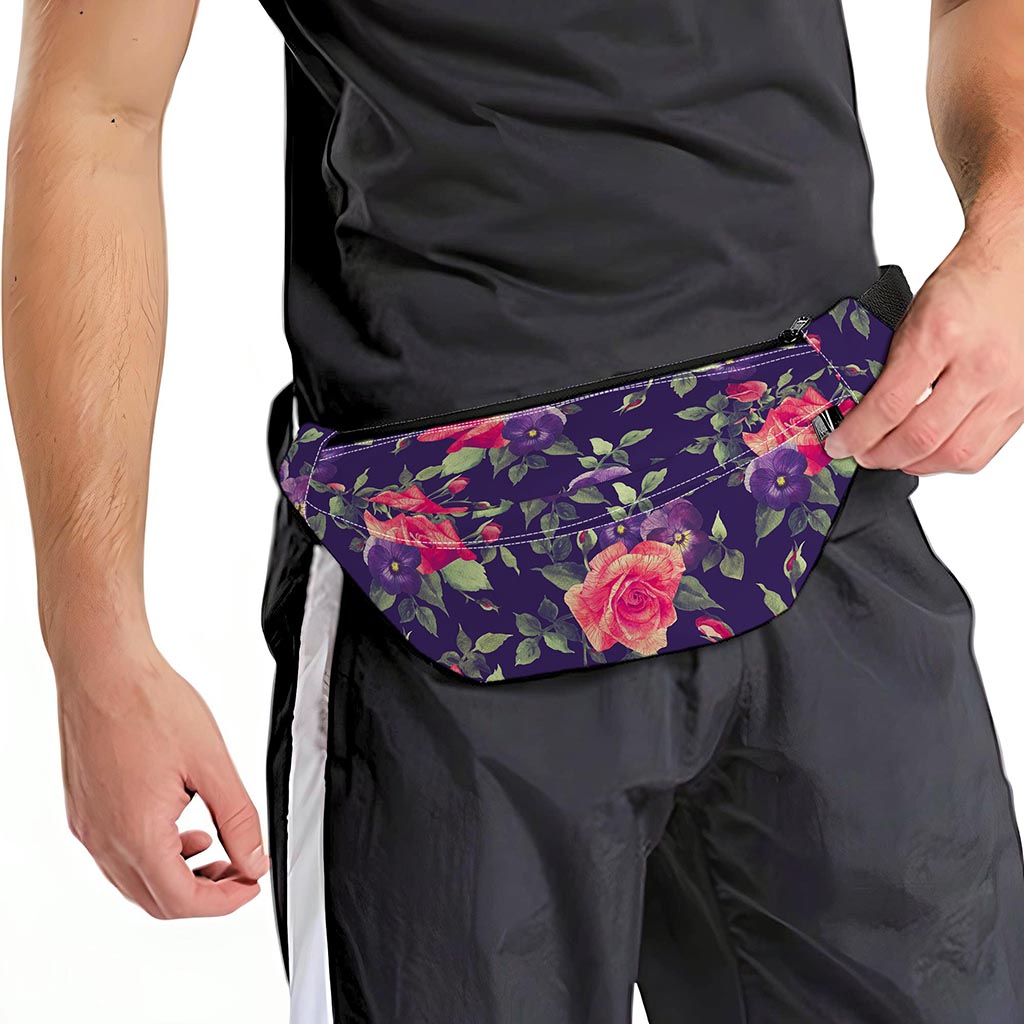 Rose Pansy Floral Flower Pattern Print Fanny Pack