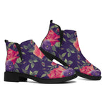 Rose Pansy Floral Flower Pattern Print Flat Ankle Boots