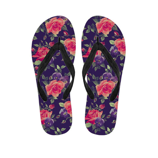 Rose Pansy Floral Flower Pattern Print Flip Flops