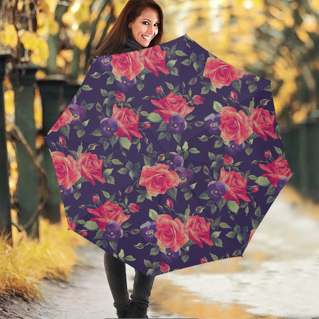 Rose Pansy Floral Flower Pattern Print Foldable Umbrella