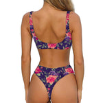 Rose Pansy Floral Flower Pattern Print Front Bow Tie Bikini