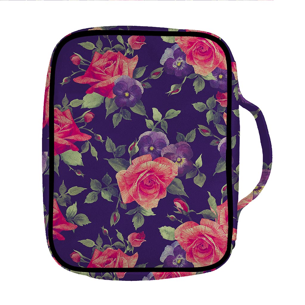 Rose Pansy Floral Flower Pattern Print Front Pocket Bible Bag