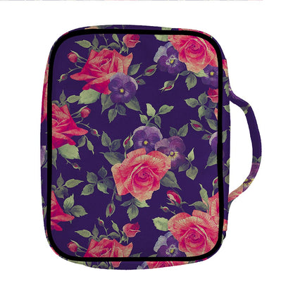 Rose Pansy Floral Flower Pattern Print Front Pocket Bible Bag