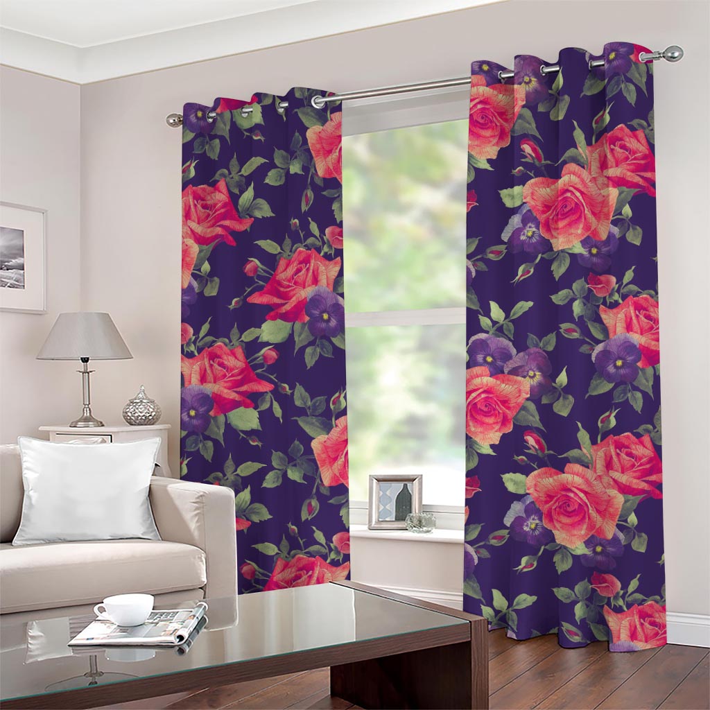 Rose Pansy Floral Flower Pattern Print Grommet Curtains