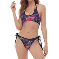 Rose Pansy Floral Flower Pattern Print Halter Scoop Tie Side Bikini