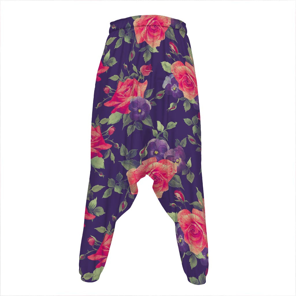 Rose Pansy Floral Flower Pattern Print Hammer Pants