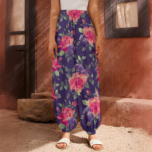 Rose Pansy Floral Flower Pattern Print Harem Pants
