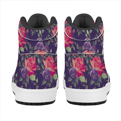 Rose Pansy Floral Flower Pattern Print High Top Leather Sneakers