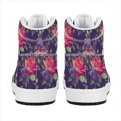 Rose Pansy Floral Flower Pattern Print High Top Leather Sneakers