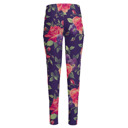 Rose Pansy Floral Flower Pattern Print High-Waisted Pocket Leggings