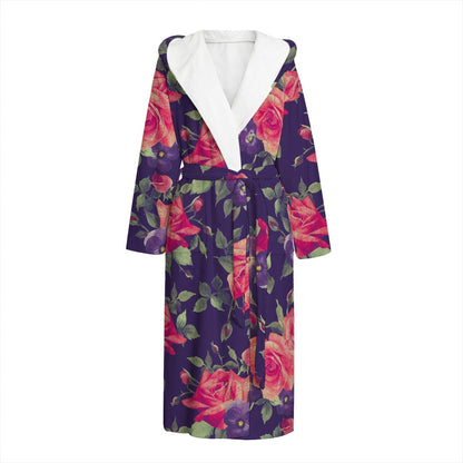 Rose Pansy Floral Flower Pattern Print Hooded Bathrobe