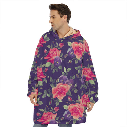 Rose Pansy Floral Flower Pattern Print Hoodie Blanket