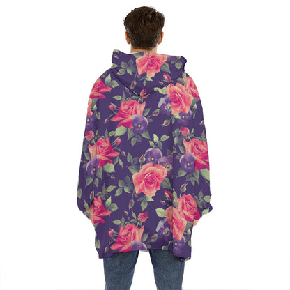 Rose Pansy Floral Flower Pattern Print Hoodie Blanket
