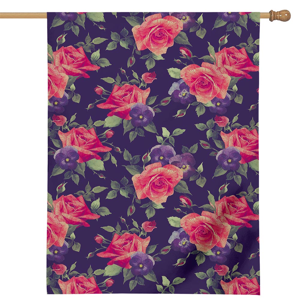 Rose Pansy Floral Flower Pattern Print House Flag