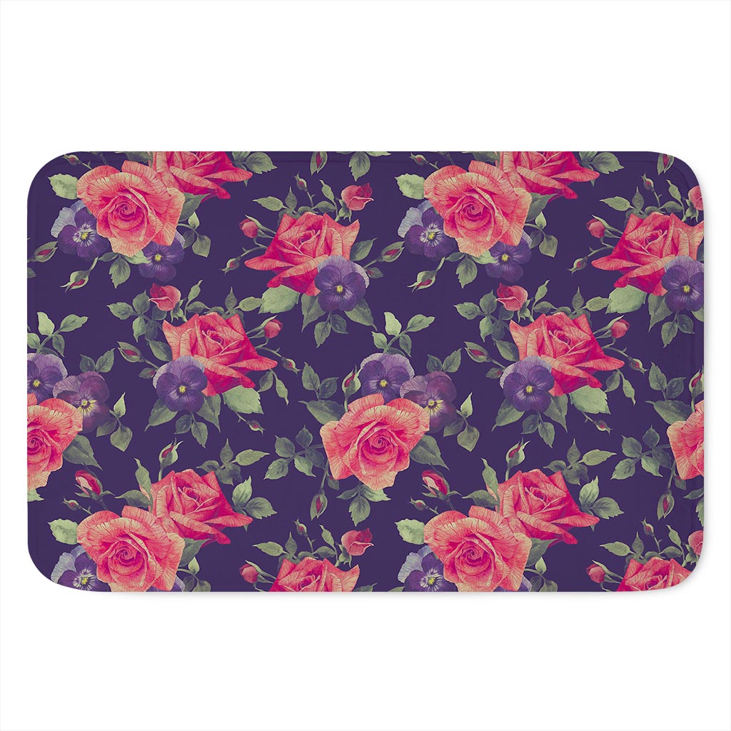 Rose Pansy Floral Flower Pattern Print Indoor Door Mat