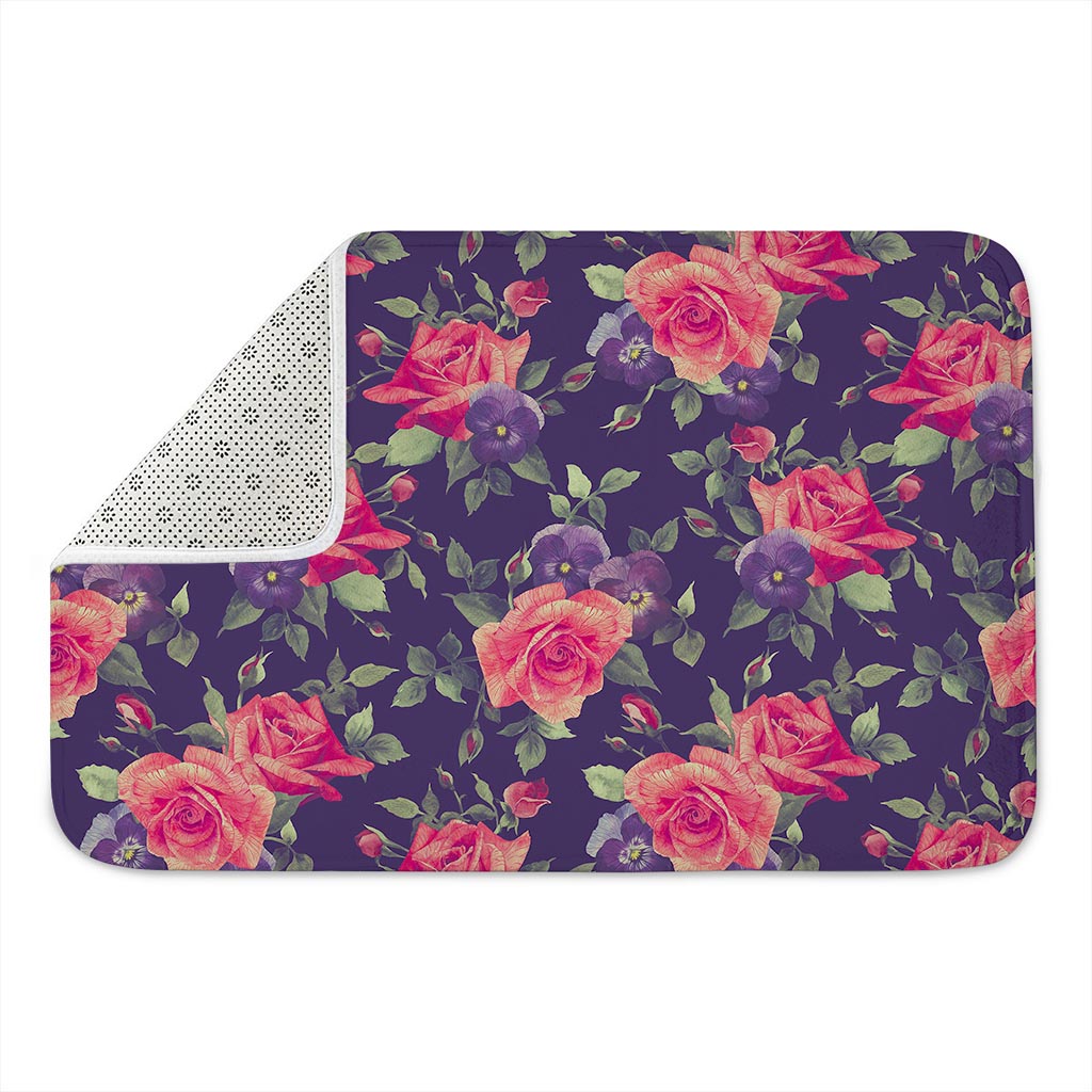 Rose Pansy Floral Flower Pattern Print Indoor Door Mat