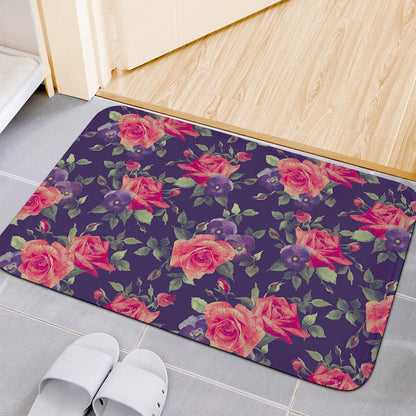 Rose Pansy Floral Flower Pattern Print Indoor Door Mat
